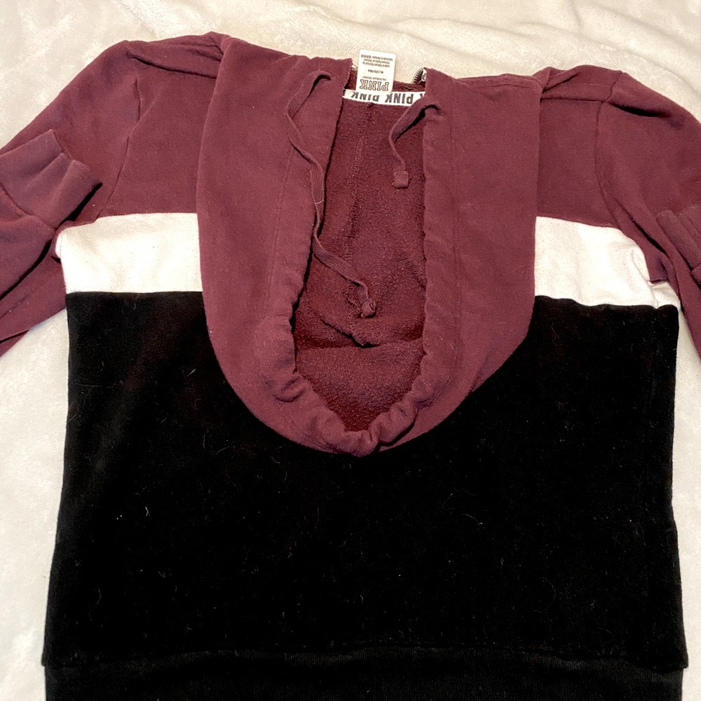 PINK (maroon, black & white) quarter zip w/ hood. - Picture 4 of 6